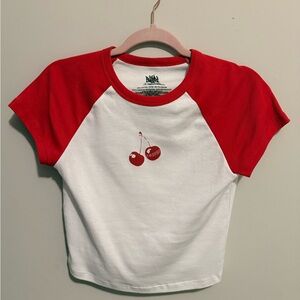 Cherry Red and White Women’s Crop T-Shirt